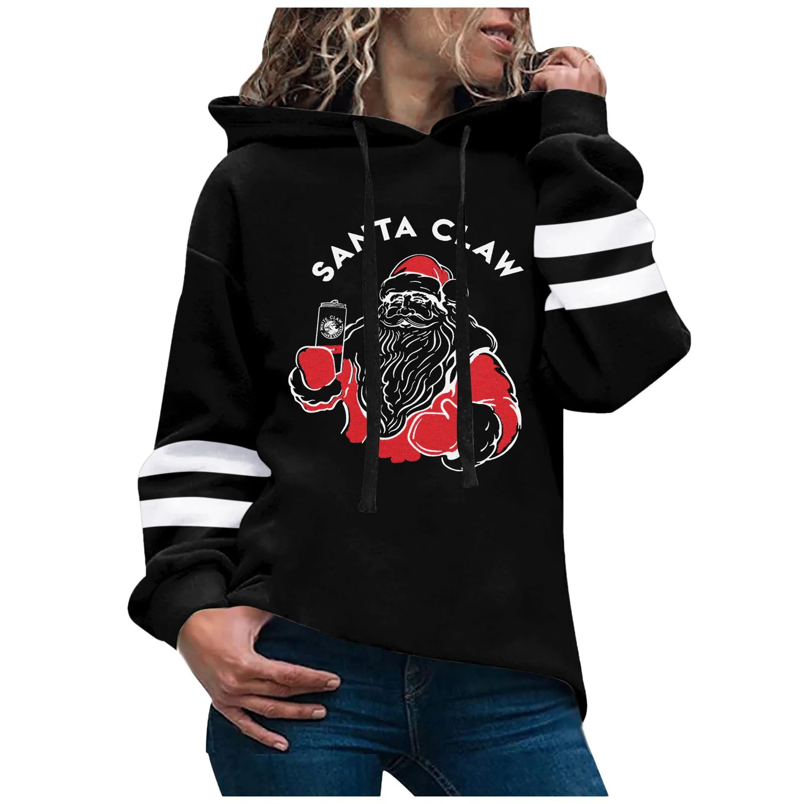 

Ladies O Neck Long-Sleeved Hoodie Casual Christmas Print Tether Top Sweatshirt Hoodie for Women Zip up Zip up Womens Hoodies