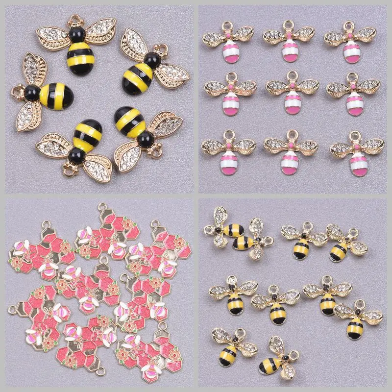 

20pcs/lot Enamel Charms Bee With Rhinestone Jewelry Accessories Diy Handmade Alloy Pendants Jewelry Making Bracelets Materials