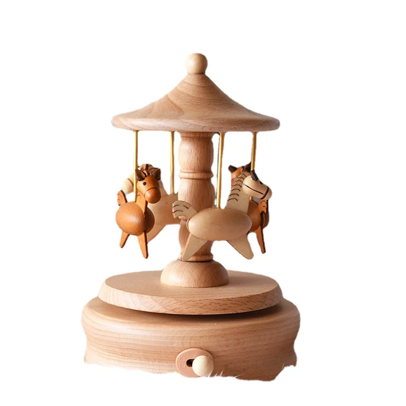 

Hot selling children's toy carousel customized wooden music box for Kids