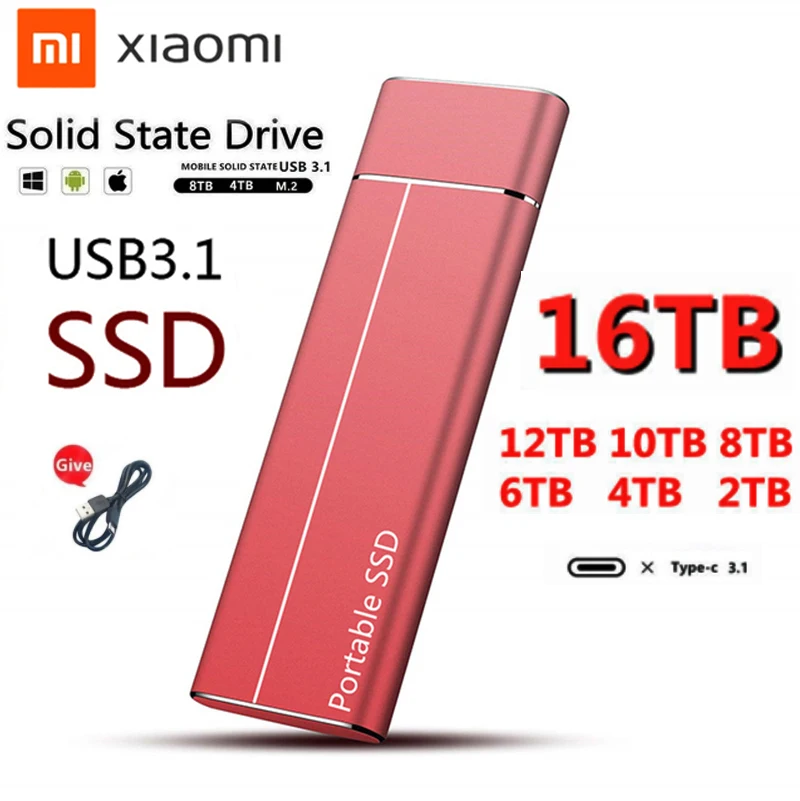 Высокоскоростной внешний жесткий диск Xiaomi 16 ТБ 8 4 2 1 500 Гб портативный SSD USB