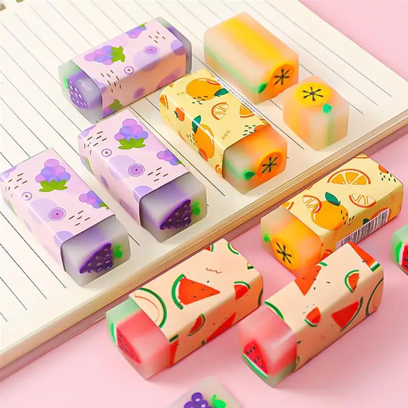 

12pcs Cartoon Fruits Printed Erasers Portable Erasers For School Students Supplies (Random Style)