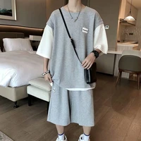 casual suit mens waffle mens two piece suit summer new five point pants mens sports color matching clothes men