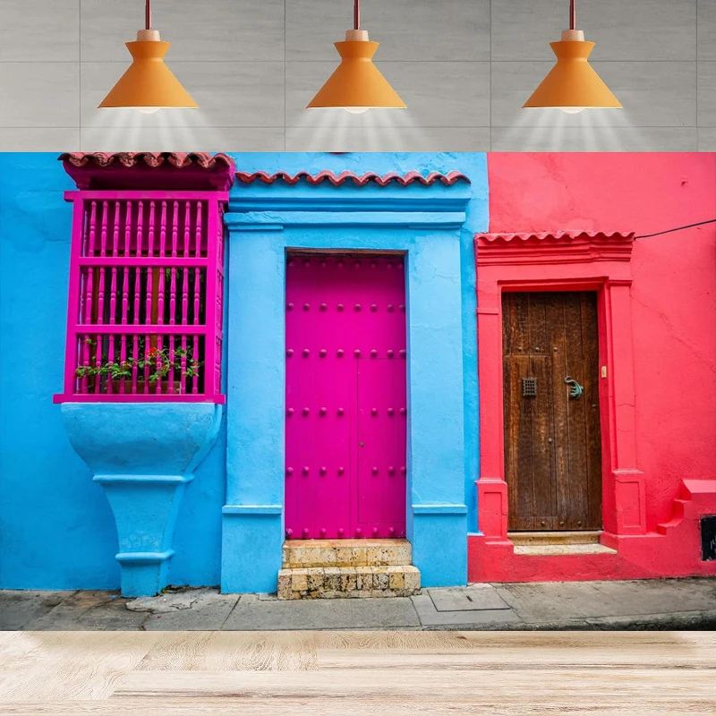 Фотофон Колумбия уличная фотография Старый город красочные дома сцена задний