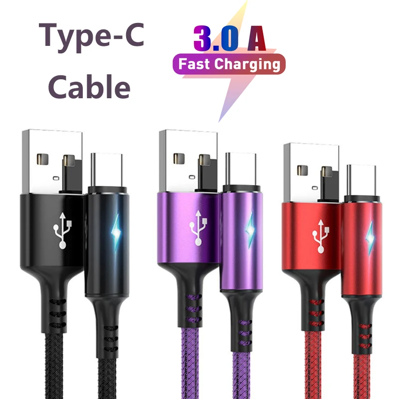 

1.2M 2M USB Type C Cable for Samsung S10 S9 3A Fast USB Charging Type-C Charger Data Cable for Redmi note 8 pro USB-C Cabo Wire