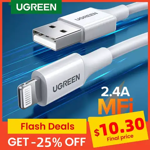 USB-кабель UGREEN для iPhone 13/12/11 Pro Max MFi 2,4 А, кабель для быстрой зарядки и передачи данных для iPhone, зарядное устройство с USB на Lightning