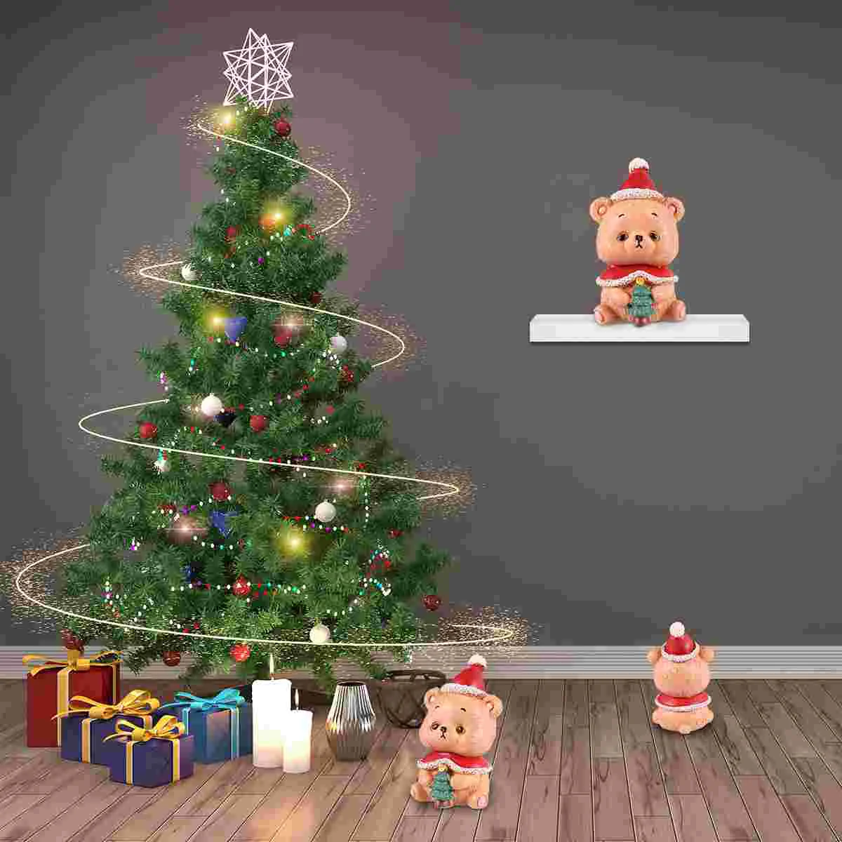 

2 Christmas Resin Ornaments Landscape Decor Miniature Desktop Ornaments Home Decoration (Bear)