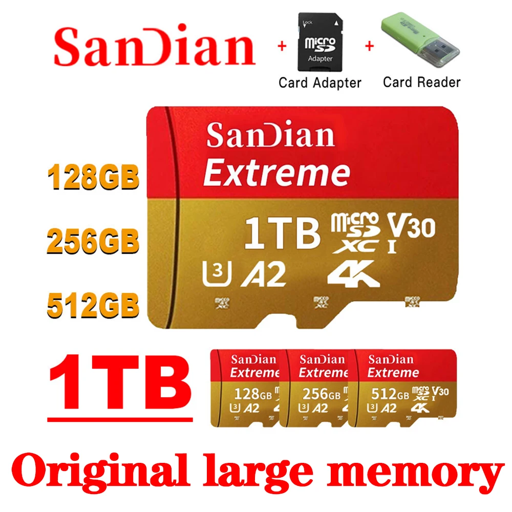 

Original Micro SD Memory Card TF/SD Card 128gb 256gb 512gb 1tb Mini SD Card 30MB/S Class10 For Camera/Phone 2023 NEW