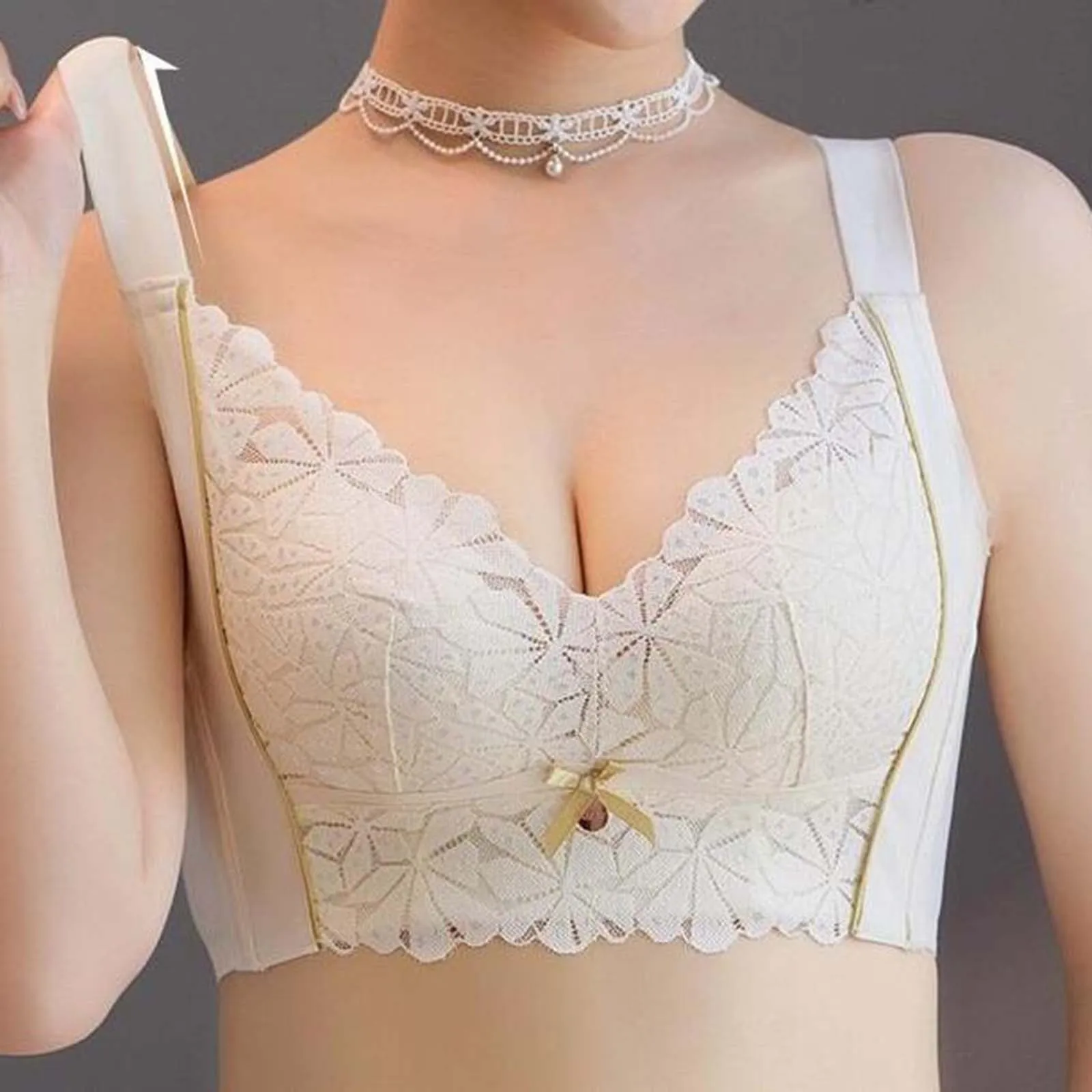 

Latex Underwear Women's Full Cup Gather Up Side Breast Bra No Steel Ring Adjustable Top Rest Thin Lace Bra Workout Sports Bras