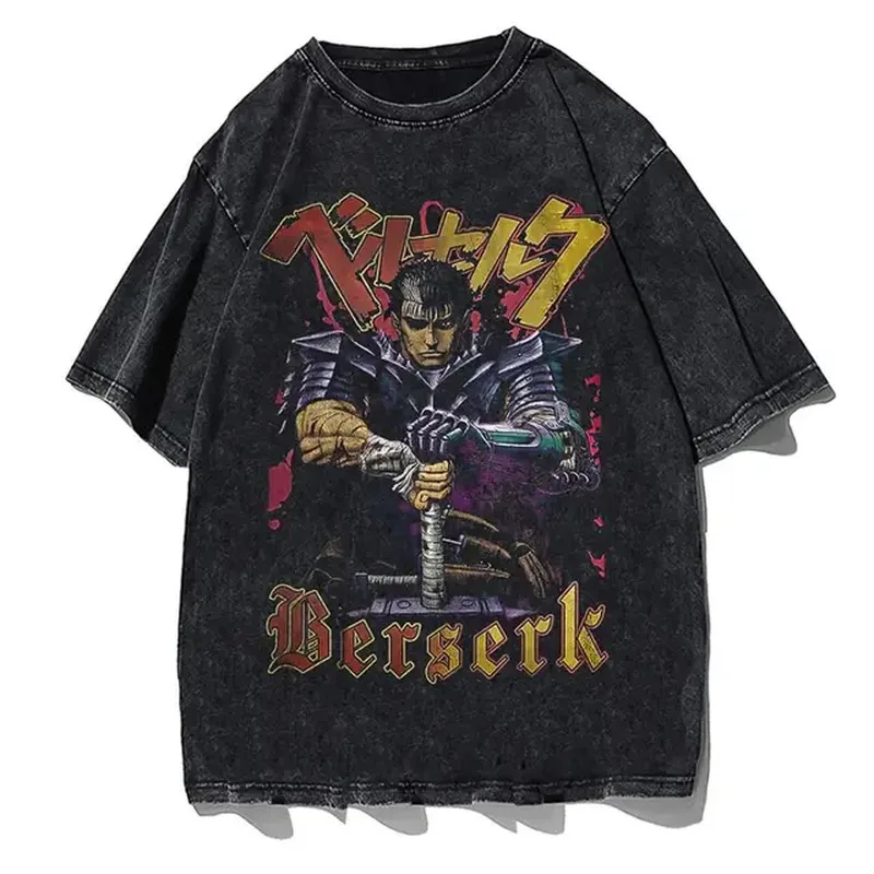 Футболка Berserk с аниме винтажным принтом из 100 хлопка Короткие Длинные или