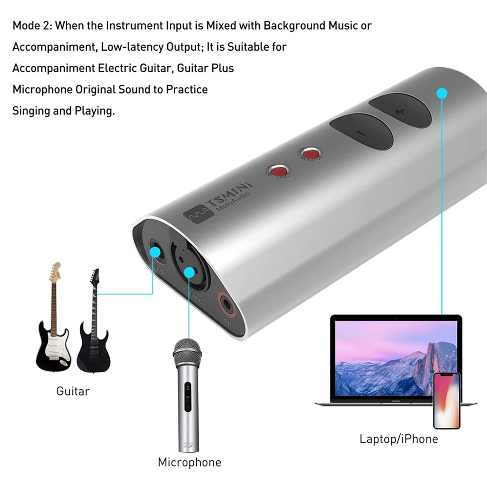 MeloAudio TS Mini Compact Instruments Microphone Recording USB Audio Interface for iPhone iPad Android Devices Mac PC Sound Card enlarge
