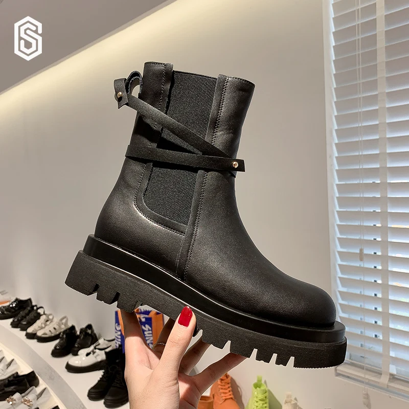 Women 2021 chelsea ins boot autumn/winter Martin boots thigh high leatherboots round toe boots shoes woman cute high-top shoes