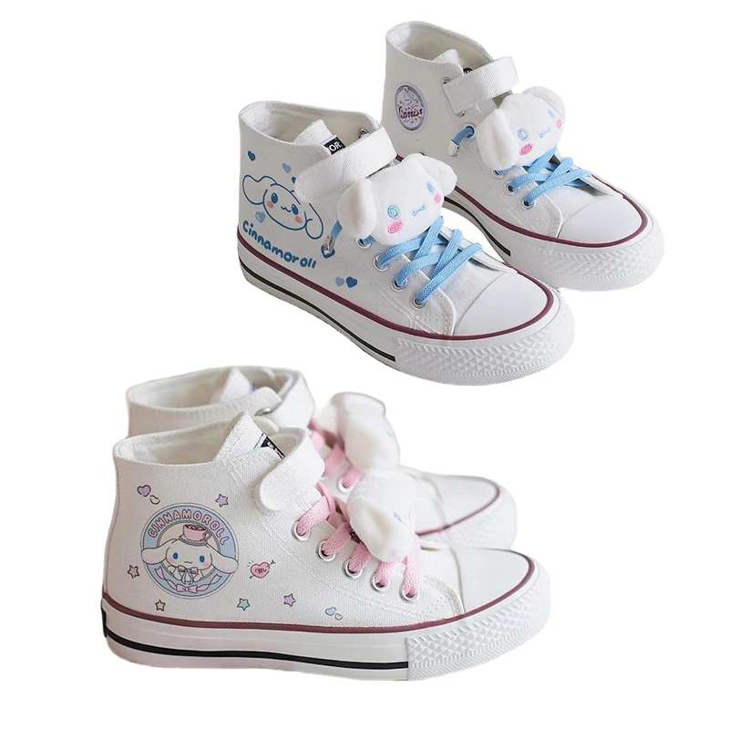 

Kawaii Sanrioed Anime Cute Cinnamoroll High Top Canvas Shoes Blue Girl Boy Cartoon Flat White Shoes Children's Birthday Gifts