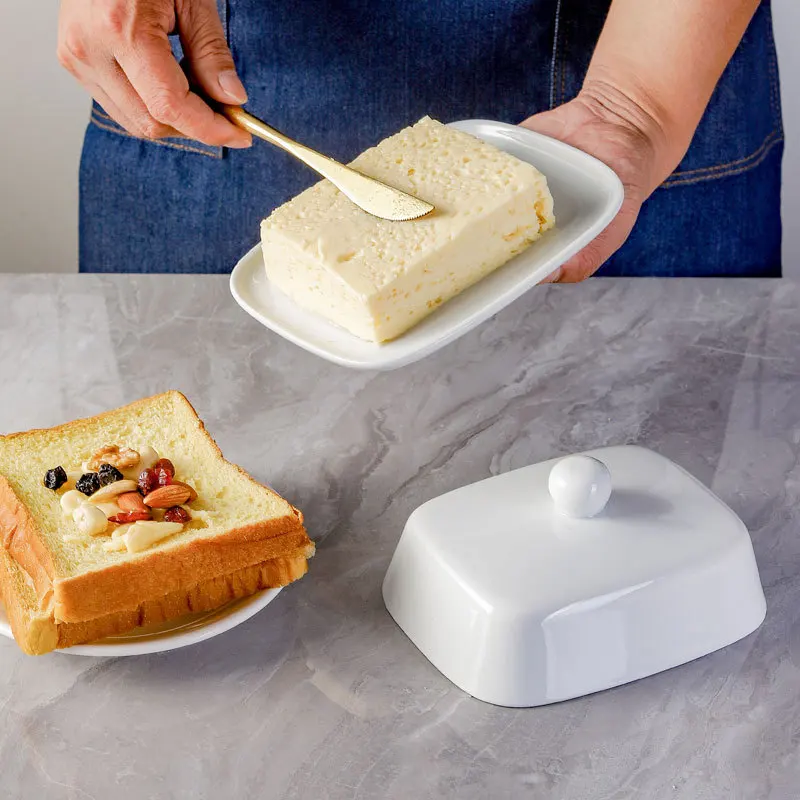 

Modern Simple White Ceramic Butter Dish Breakfast Bread Buttor Cheese Box Kitchen Dispenser Dessert Snack Plate Tray Dinnerware