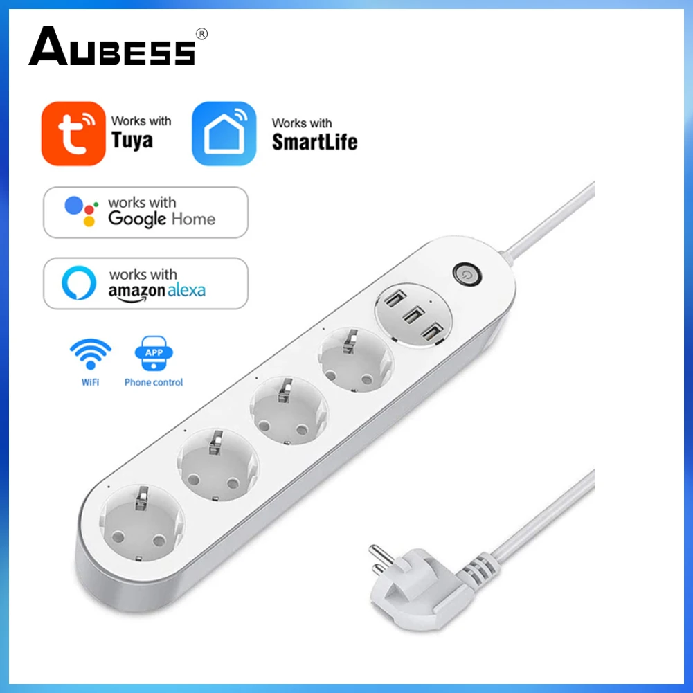 

Умный удлинитель Tuya с Wi-Fi, 4 розетки, 3 USB-порта