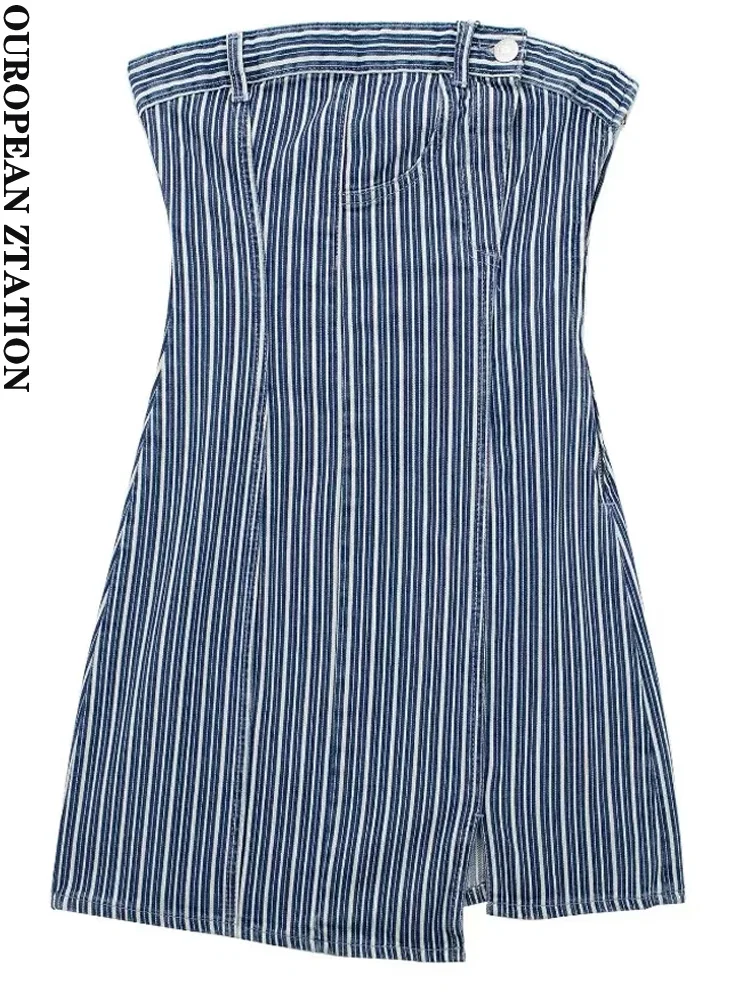 

PAILETE Women 2023 fashion with slit strapless striped mini dress sexy straight neck sleeveless female dresses vestidos mujer