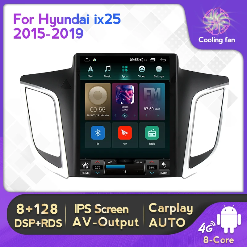 

Автомагнитола для Hyundai Creta IX25, мультимедийный плеер с вертикальным экраном для Hyundai Creta IX25 2015, 2016, 2017, 2018, 2019, GPS-навигация для Carplay + Авто Wi-Fi