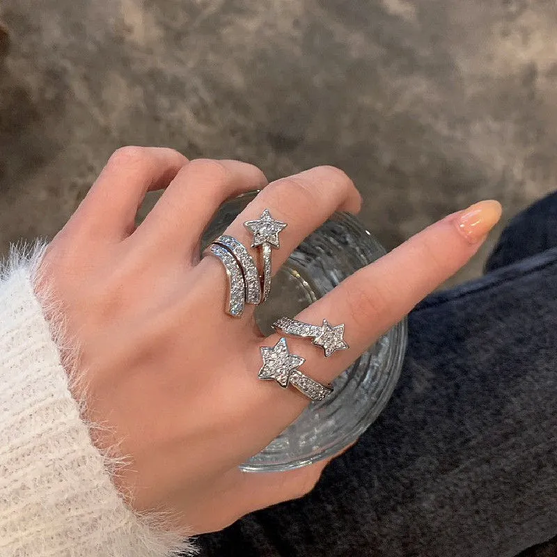 

YADELAI Ring for Female Fashion Personality Niche Exquisite Pentagram Ring Ins Wind Adjustable Opening Index Finger Ring Wedding