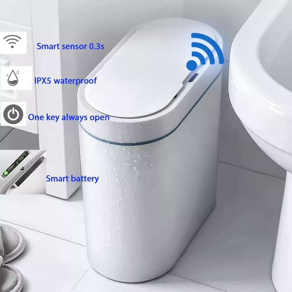

Home Smart Sensor Trash Can Electronic Automatic Household Bathroom Toilet Bedroom Living room Waterproof Narrow Seam Sensor Bin