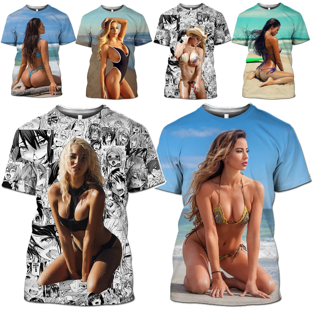 

3D Printing T-Shirt Ladies Bikini Beautiful Butt Hentai Cartoon T-Shirt Men Summer Top T-Shirt