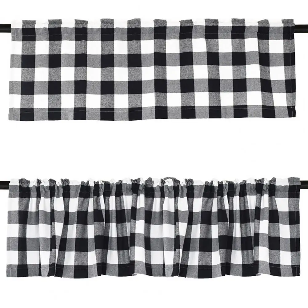 

Soft Silky Curtain Farmhouse Chic Window Valances Soft Plaid Designs for Kitchen Room Decor Functional Stylish Curtains with Rod