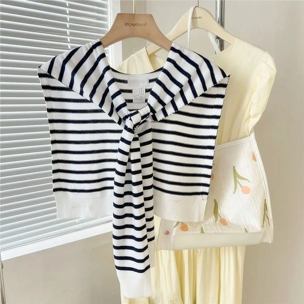 Вязаная Шаль в полоску карамельных цветов элегантный шарф для шеи универсальный