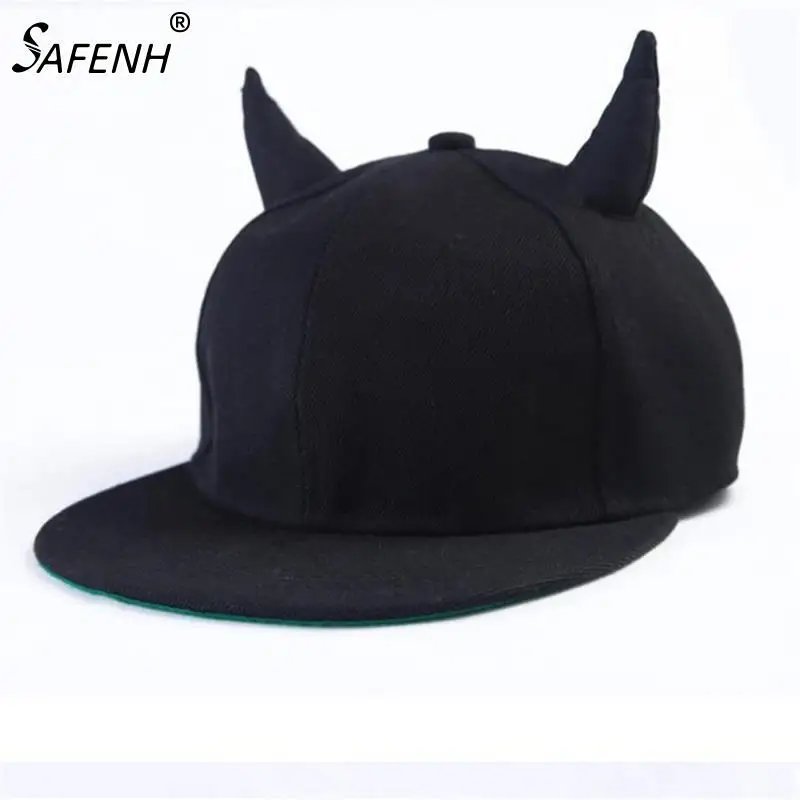 1PCS Black Cotton Punk Horn Baseball Cap Hip-hop Hat Snapback Cap With Horns Wholesale for Men Women