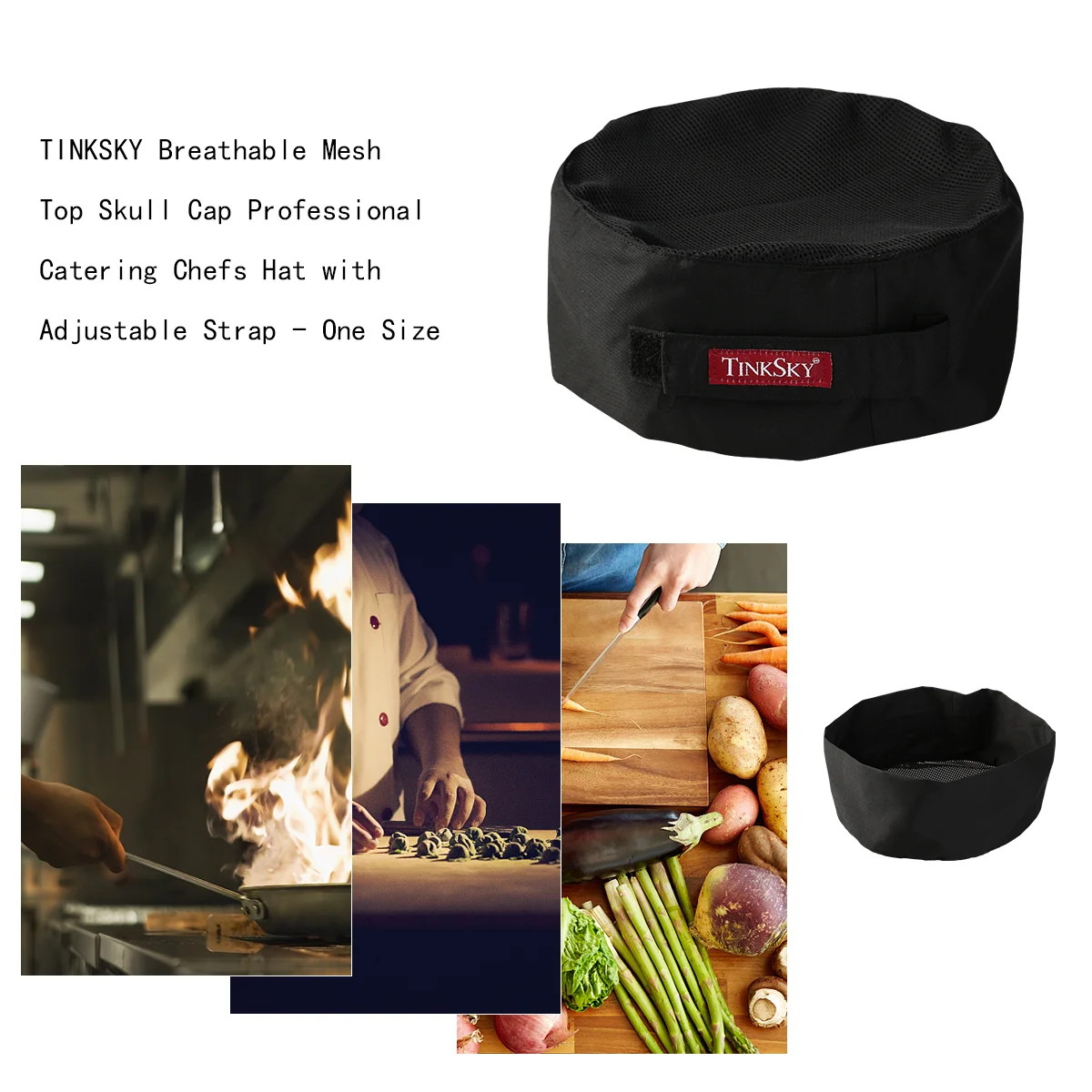 

TINKSKY Breathable Mesh Professional Catering Chefs Hat with Adjustable Strap - One Size (Black)