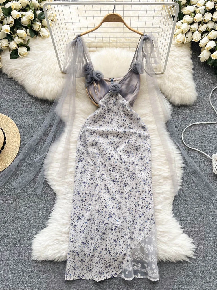 

Женское длинное платье с цветочным рисунком, облегающее вечернее платье с глубоким V-образным вырезом и объемными цветами