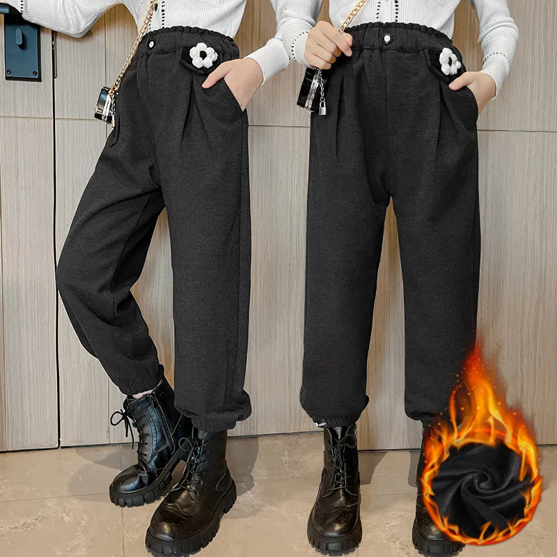 

Теплые брюки для девочек, детские свободные утепленные повседневные штаны, детские брюки, теплые прямые штаны с защитой от холода, детские зимние штаны для работы