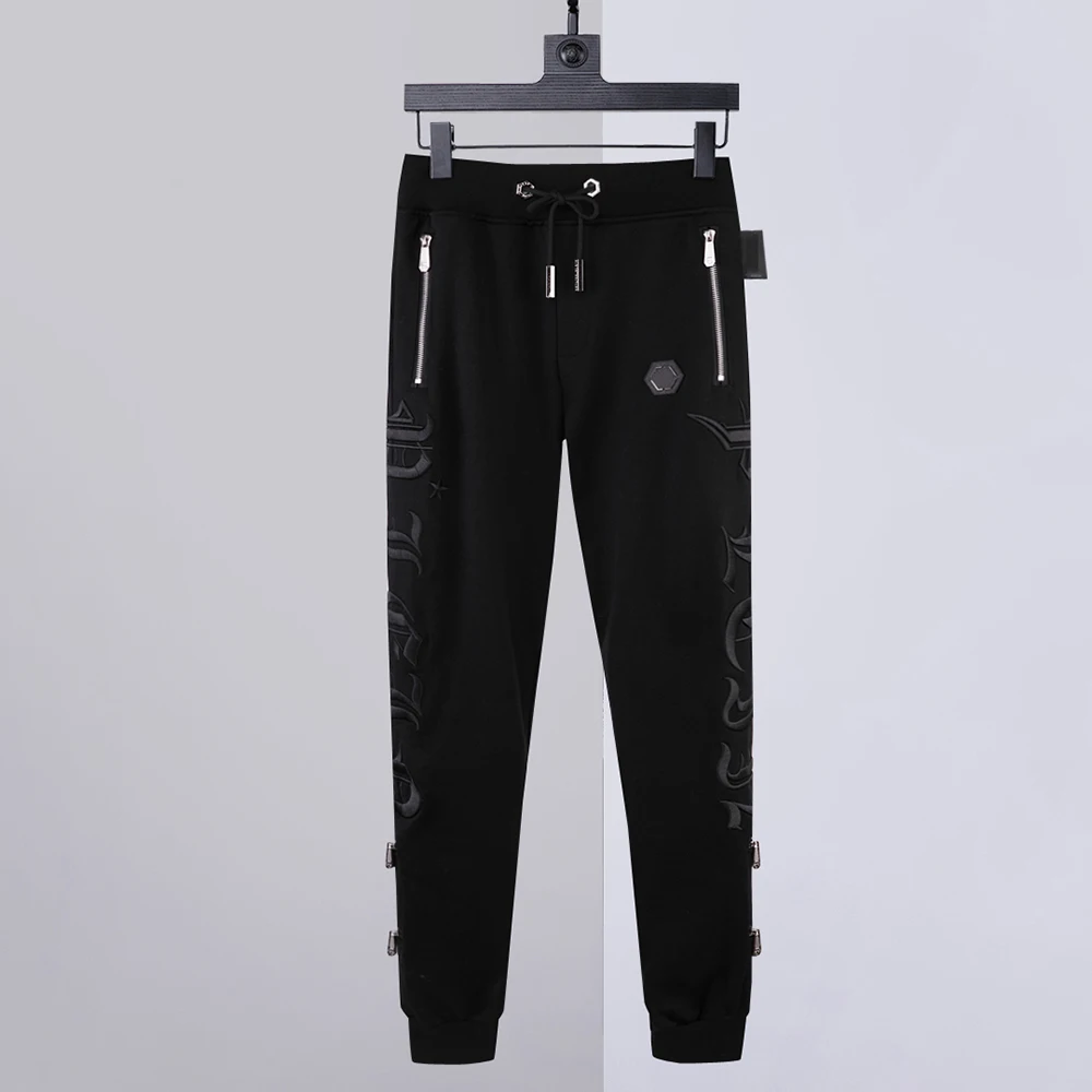 

2022 Sweatpants Men Letter Embroidery Zipper Decoration Fashion Cotton Casual Pants Spring and Autumn Black Pants uomo plein