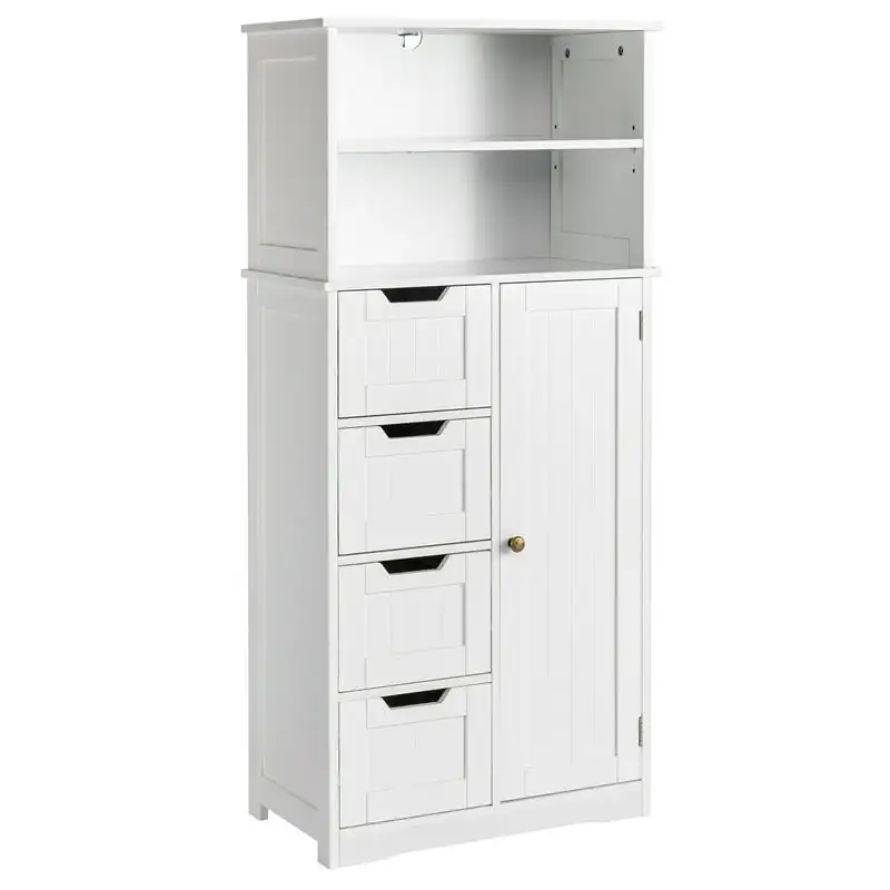 

Bathroom Floor Cabinet, Multipurpose Storage Cabinet with 4 Drawers, 1 Cupboard & Adjustable Shelves for Kitchen Living Room Bed