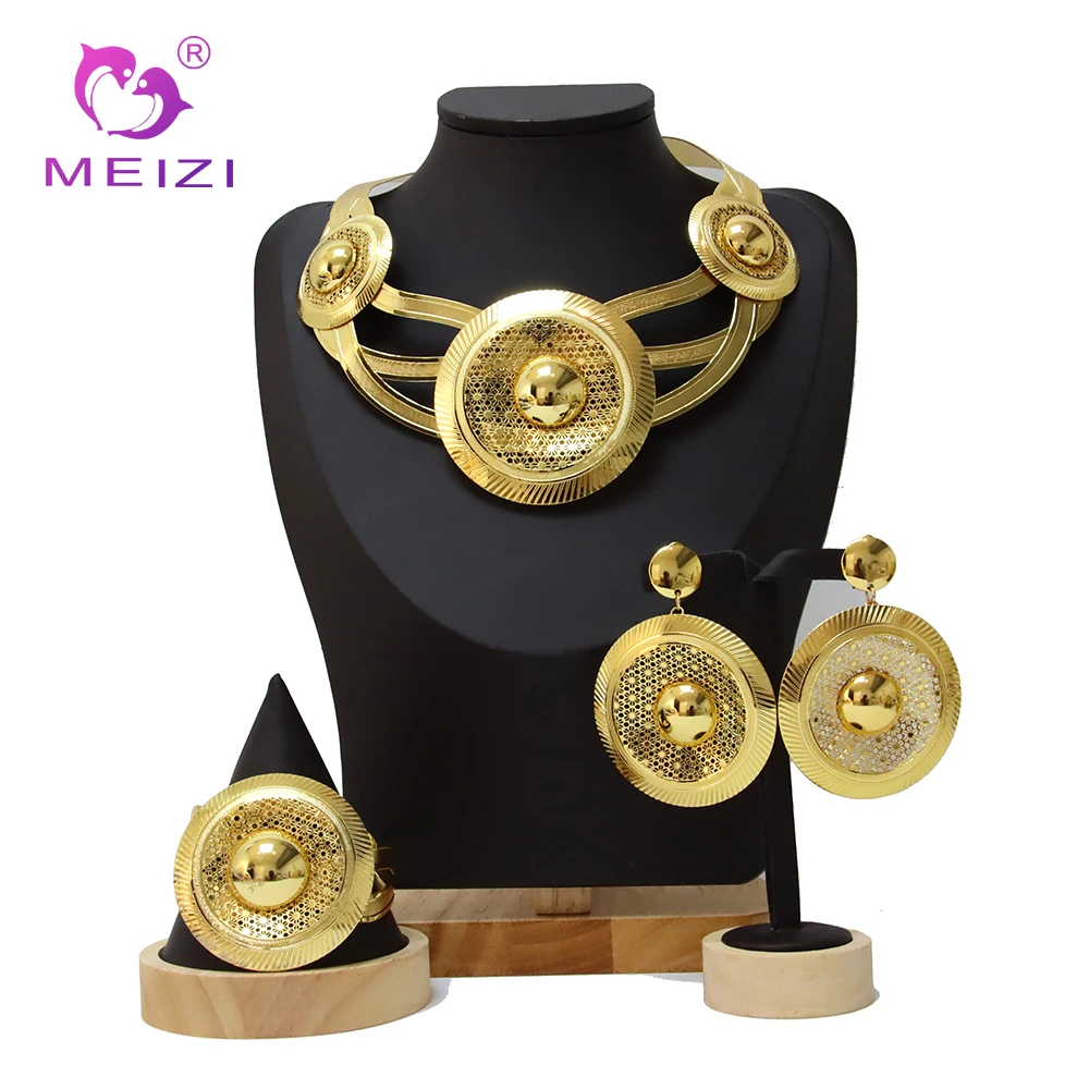 

MEIZI Jewelry High Quality 18k Brazilian Dubai Gold Plated Luxury Woman Necklace Jewelry Set For Women Wedding Banquet Parties