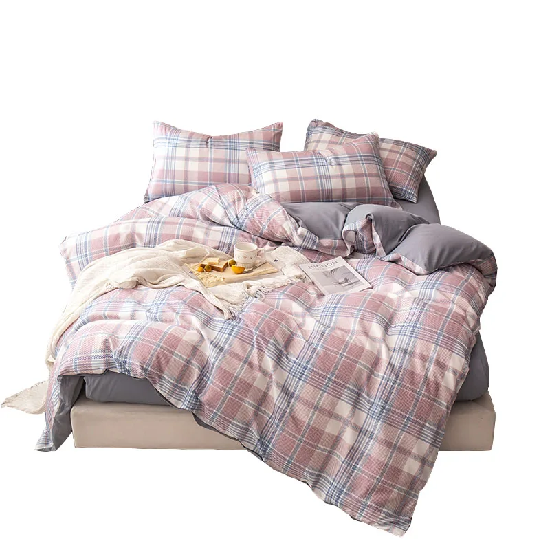 

Комплект постельного белья из 100% ка, ребра, в клетку, в ребро, себпростыня, большой, 4 предмета