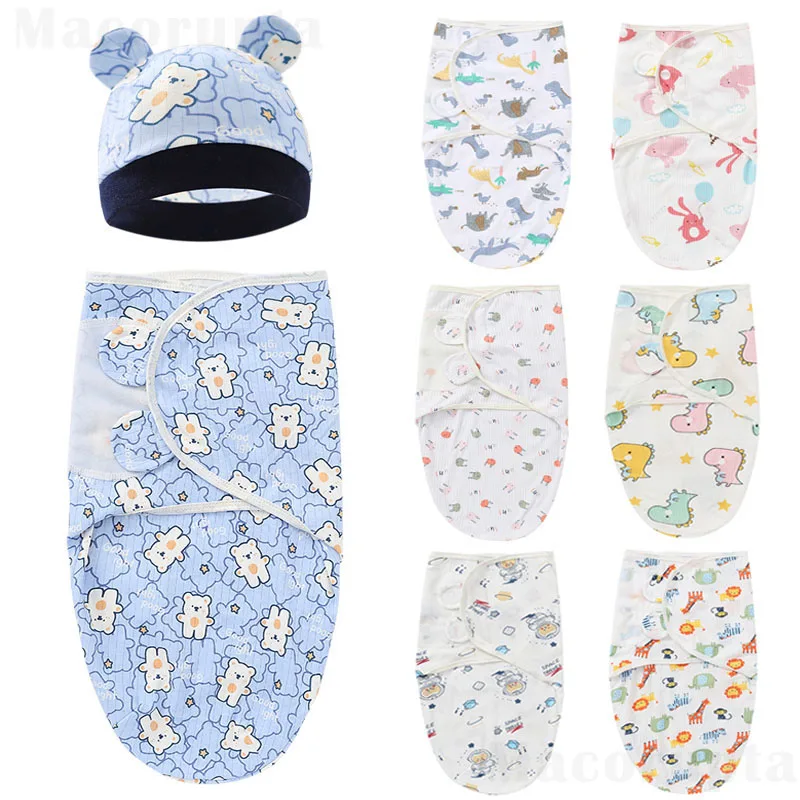 

Newborn Cotton Waddle Wrap Hat Baby Receiving Blanket Bedding Cartoon Cute Infant Sleeping Bag for 0-6 Months Baby Accessories