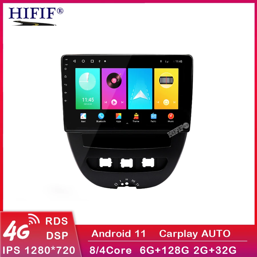 Carplay Android 11 Car Multimedia Video Player For Peugeot 107 Toyota Aygo Citroen C1 2005-2014 Radio Stereo GPS Navigation BT