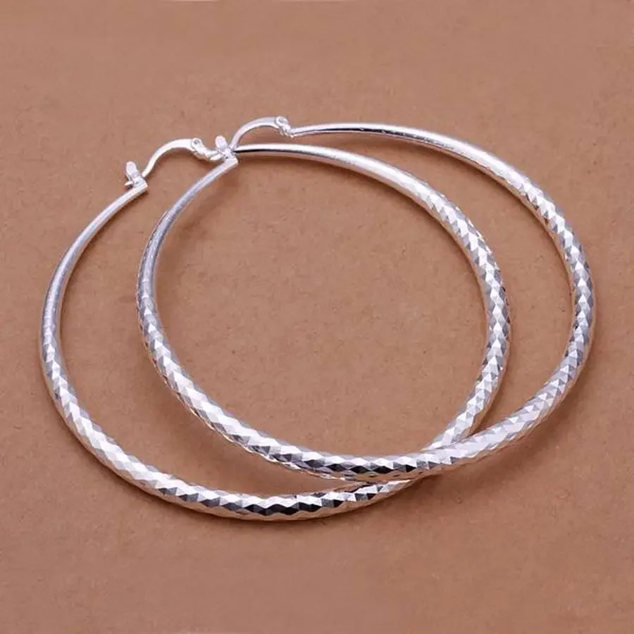 

Top Quality 925 Sterling Silver Earrings Women Lady Noble Fashion Design Beautiful Charm 7cm Big Circle Earring Jewelry