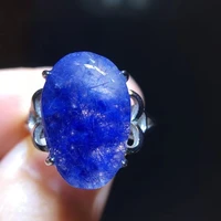 natural blue rutilated dumortierite quartz adjustable ring crystal 925 sterling silver 16 510 7mm woman ring jewelry aaaaa