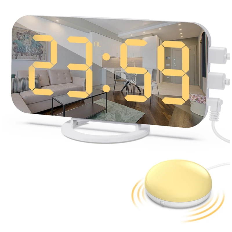 Usb Charger With Adjustable Led Light Snooze Alarm For Heavy Sleepers Adults With Bed Shaker