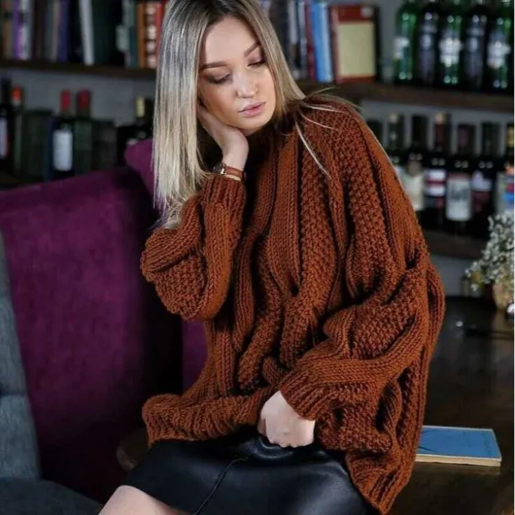 

Long Sleeve Sweater Autumn and Winter 2021 Round Neck Pullover Solid Color