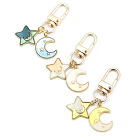 cute enamel moon star key chain for women girls tiny gold color star charm keychain on bag airpods trinket jewelry party gift