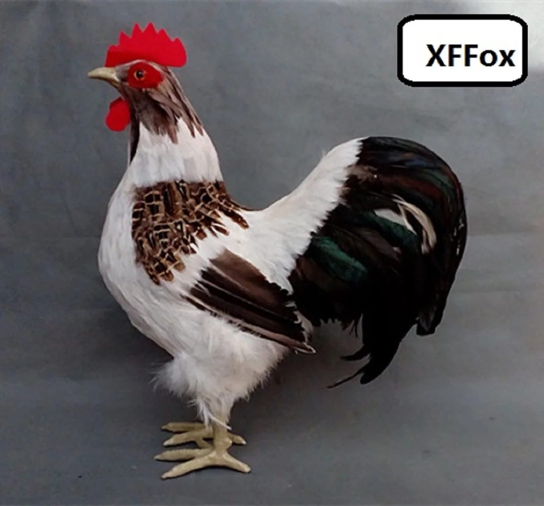 Большая имитация белого петуха модель из пластика и меха настоящая курка подарок