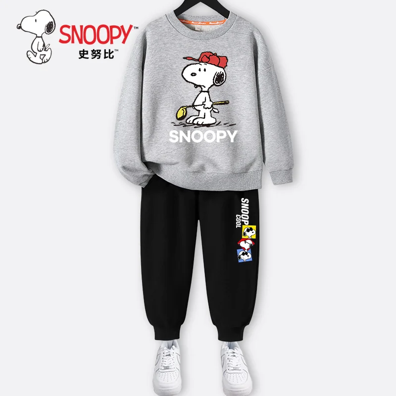 

Kawaii Snoopy Sweatshirt Pants Cute Children's Clothing Boys Winter Sportswear Printed Long-sleeved Tops Trousers Two-piece Set