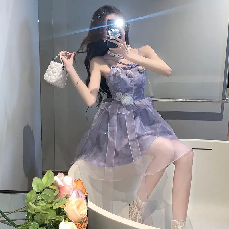 

Платья На Бретельках WDMSNA, милые платья с цветочным принтом, приталенное платье принцессы на бретельках, женское летнее бальное платье, сетчатые платья