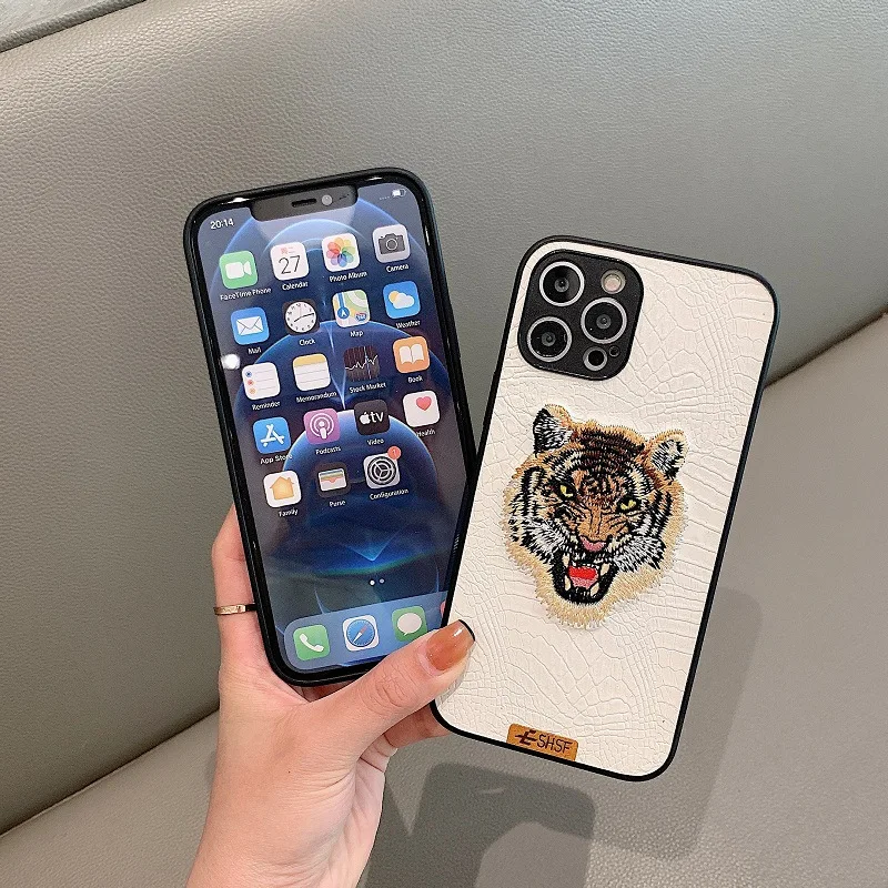 Чехол с 3D вышивкой головы тигра для iPhone 12 11 13 Pro Max XS 8 7 Plus X роскошный брендовый