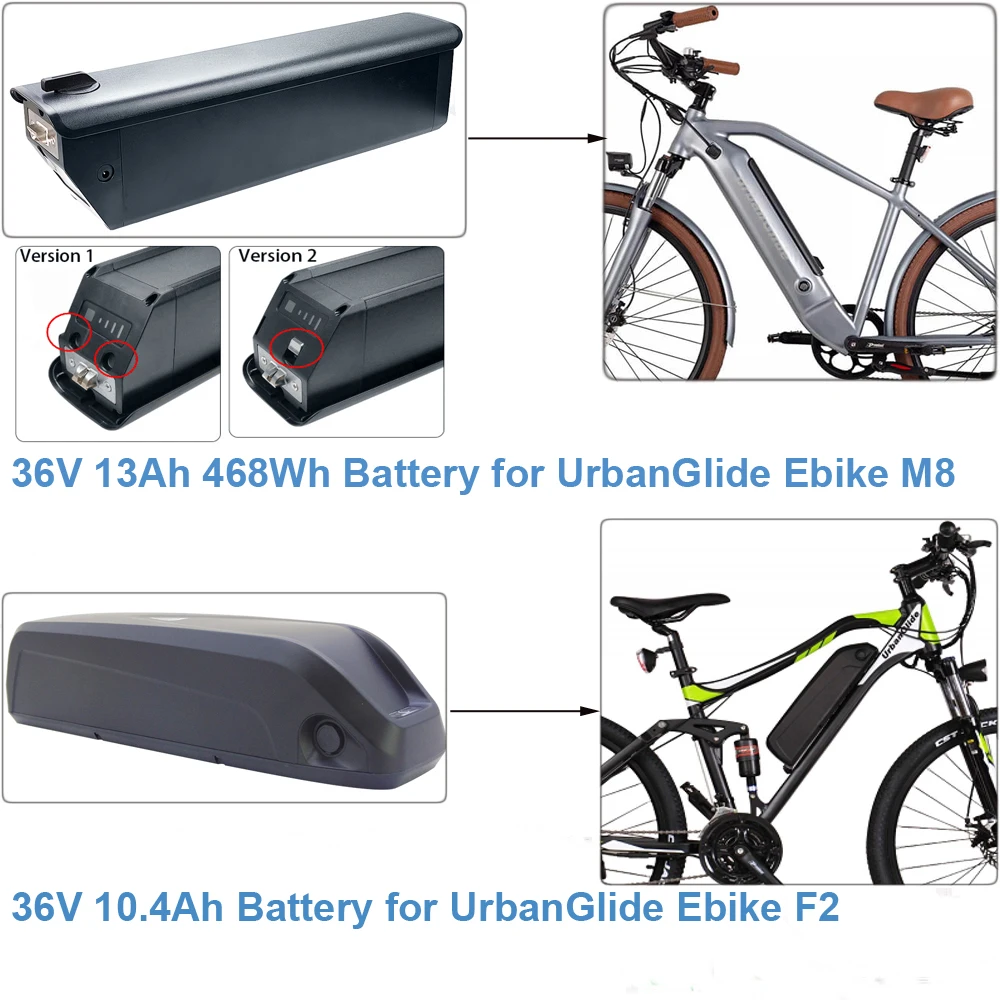 

E-Bike Battery 36V 10.4Ah 13Ah 468Wh Removable Electric Bike Battery fit UrbanGlide Ebike M8 F2