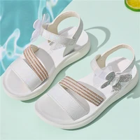2022 summer kids girls sandals sweet slippers pearl bow princess roman flat open toe sandals soft bottom pink shoes