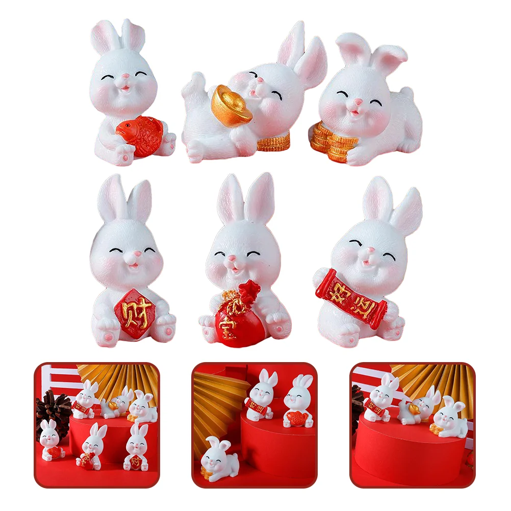 

6 шт., миниатюрные игрушечные фигурки кроликов