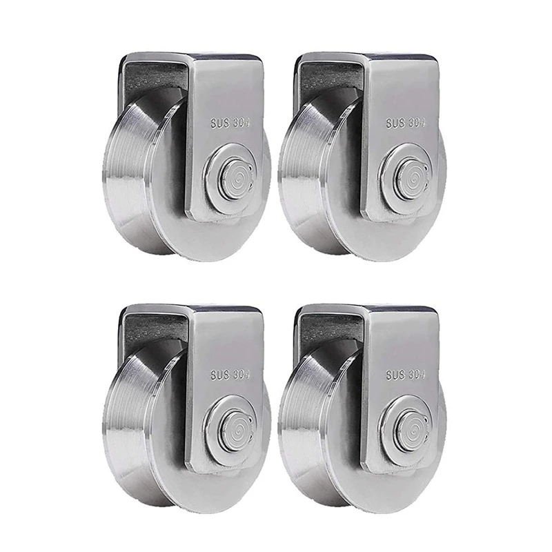 

4Pcs 2 Inch V Type Pulley Roller 304 Stainless Steel Sliding Gate Roller Wheel Bearing For Material Handling And Moving