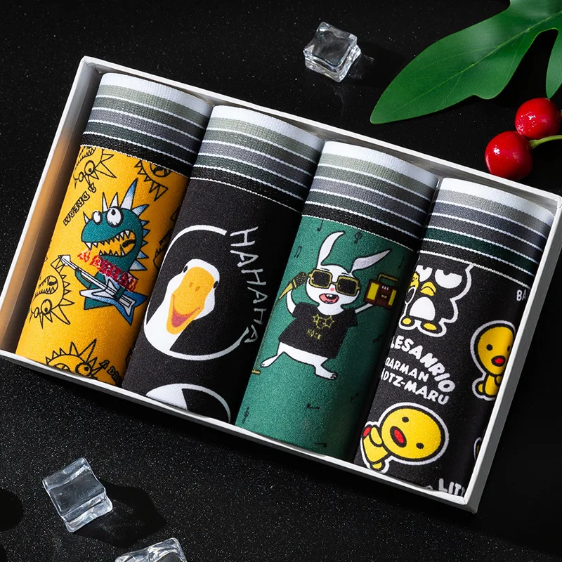 4Pcs/Lot Mens Underwear Boxers Fashion printed Panties Men's Underpants Boxer Comfortable Brand Boxershort Shorts