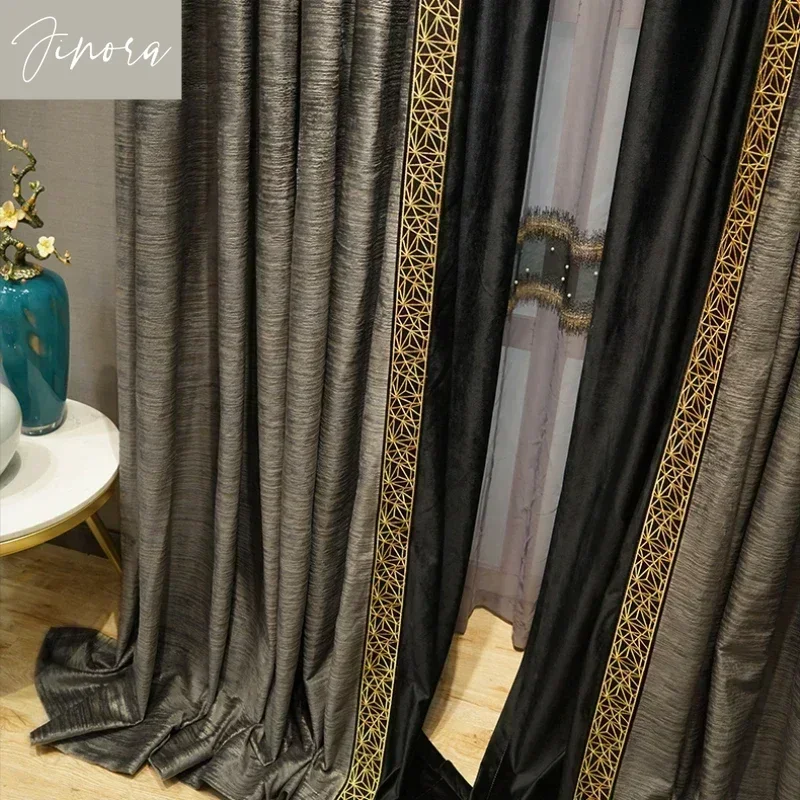 Фото Европейские роскошные бархатные шторы для гостиной, спальни, затемняющие серые кружевные оконные шторы из тюля, высококачественная настройка №3